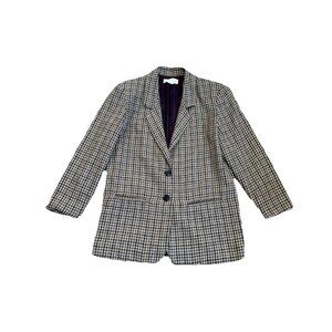 Vintage Womens Houndstooth Wool Blend Blazer Jacket Academia Career Office USA L